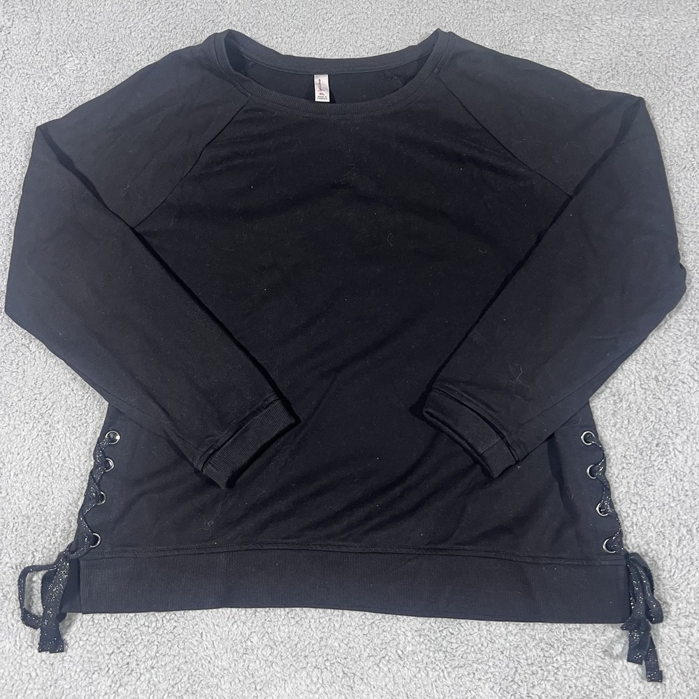 Exertek Black Pullover Long Sleeve Active Sweatshirt Laced Sides Cotton XL